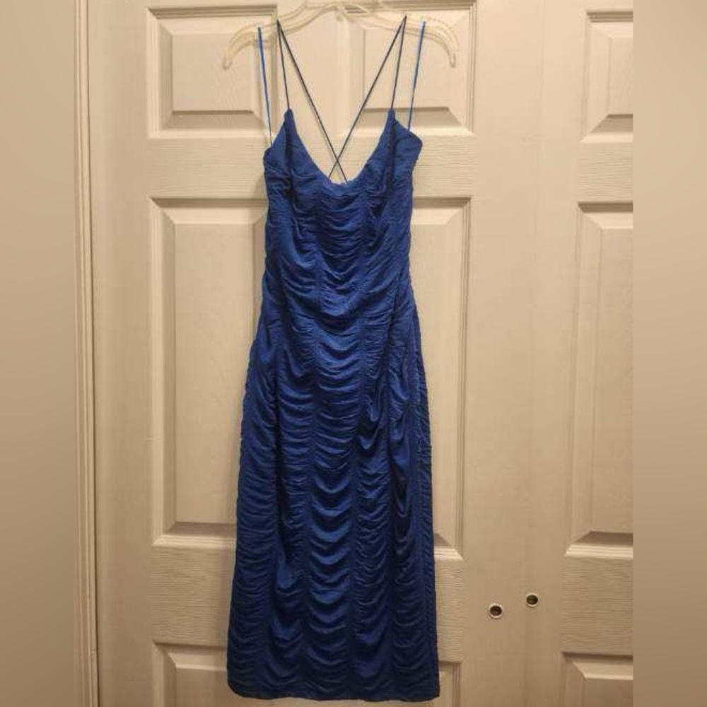 The Vintage Shop Ruched Blue Dress crisscross back size L